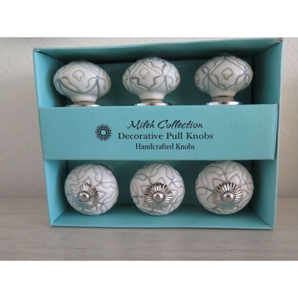 Instant Furniture Update Gray & White Decorative Ceramic Pull Knobs, Set Of 6 - Picture 3 of 9